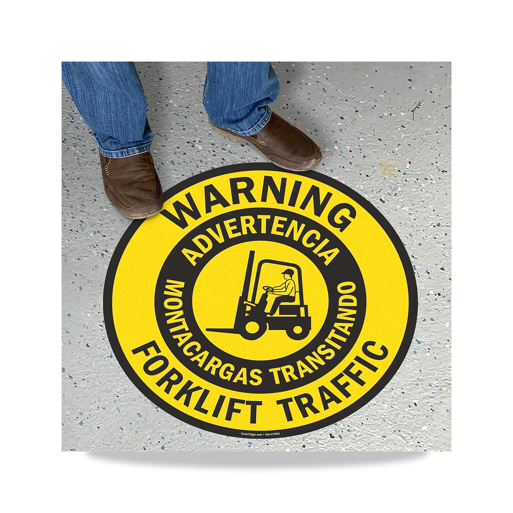 صورة منتج لافتة أرضية لاصقة ثنائية اللغة مضادة للانزلاق بعبارة “Warning – Forklift Traffic” – 24 انش × 24 انش - كود الصنف reemco-2027-1392250 - ماركة يباع من خلال reemco - توريد وتصوير حصري لشركة ريمكو القابضة السعودية