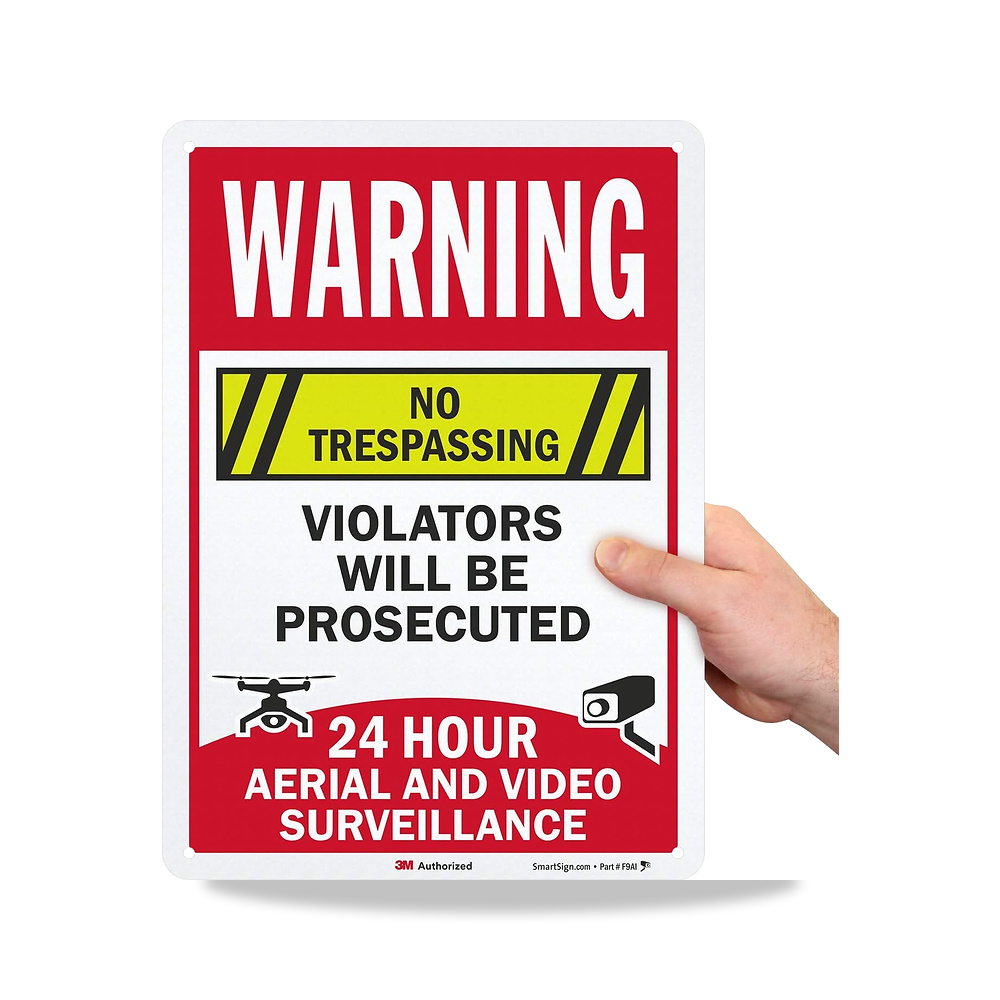 صورة منتج لافتة “تحذير – No Trespassing, 24 Hour Aerial & Video Surveillance, Violators Will Be Prosecuted” – 10 انش × - كود الصنف reemco-2027-1392367 - ماركة يباع من خلال reemco - توريد وتصوير حصري لشركة ريمكو القابضة السعودية