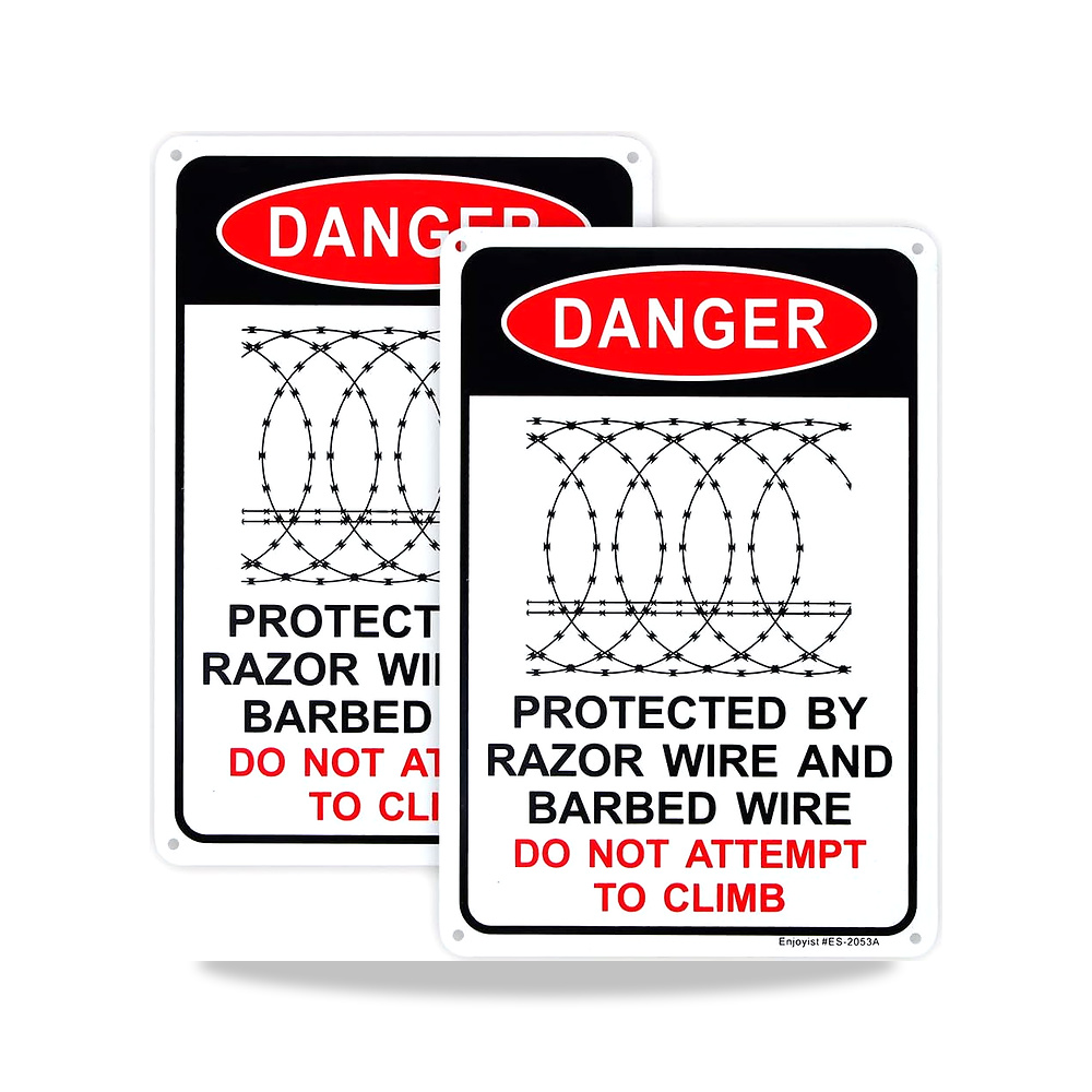 صورة منتج Enjoyist 2-Pack Danger – محمي بواسطة أسلاك ماكينة الحلاقة والأسلاك الشائكة، علامة لا تسلق 10 “x 7”.4″ - كود الصنف reemco-2027-1392956 - ماركة يباع من خلال reemco - توريد وتصوير حصري لشركة ريمكو القابضة السعودية