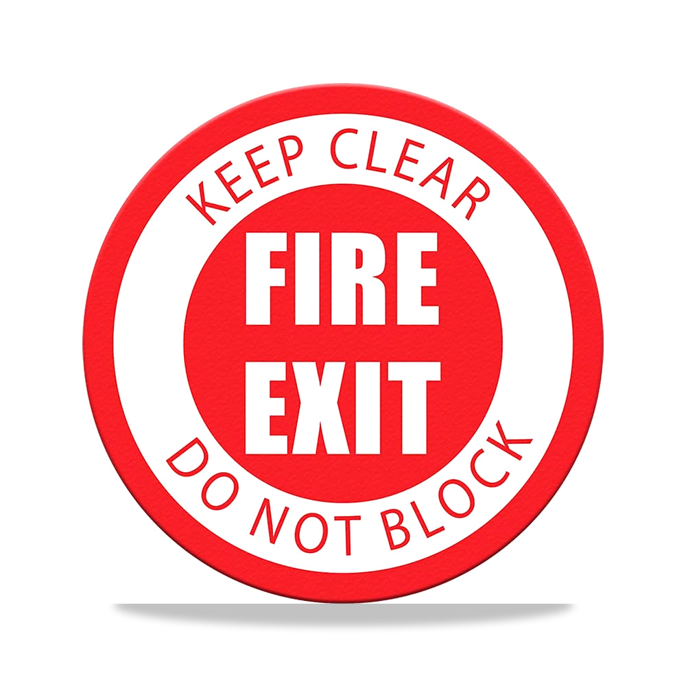 صورة منتج ملصقات ارضية بعبارة Keep Clear Fire Exit Do Not Block، دائرية الشكل مضادة للانزلاق بنمط الحياة بطول 17 انش - كود الصنف reemco-2027-1392966 - ماركة يباع من خلال reemco - توريد وتصوير حصري لشركة ريمكو القابضة السعودية
