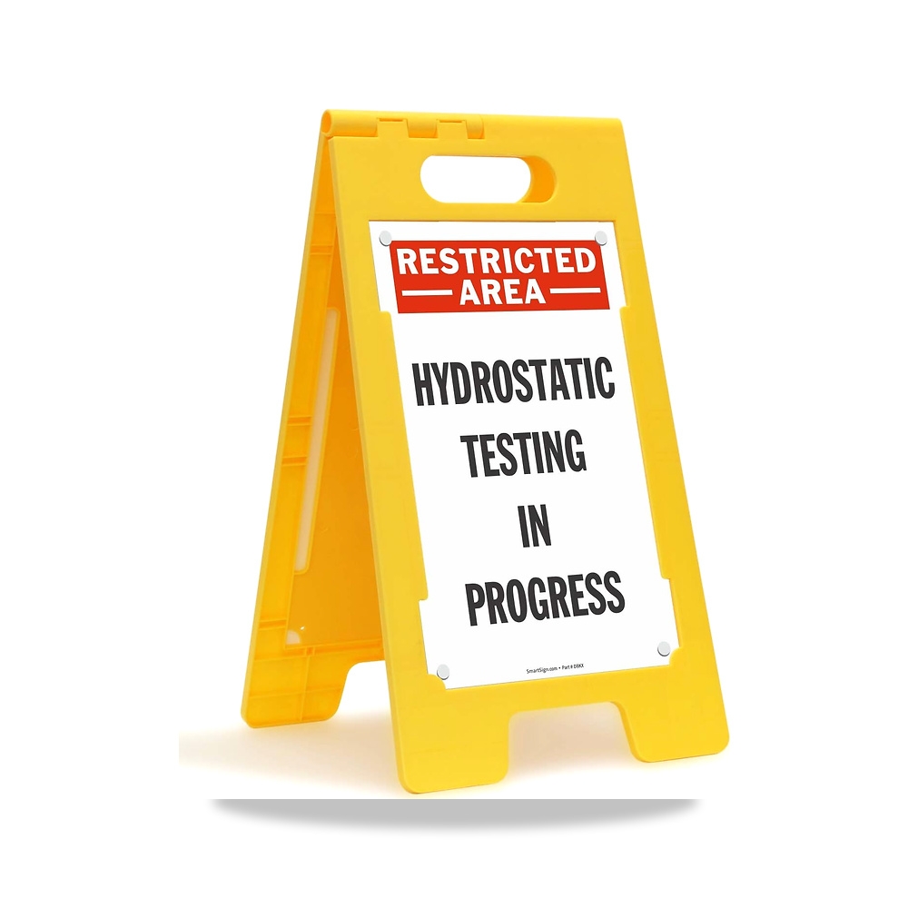 صورة منتج لافتة أرضية قابلة للطي بعبارة “Restricted Area – Hydrostatic Testing in Progress” – 25 بوصة × 12 بوصة من البلاستيك - كود الصنف reemco-2027-1393031 - ماركة يباع من خلال reemco - توريد وتصوير حصري لشركة ريمكو القابضة السعودية