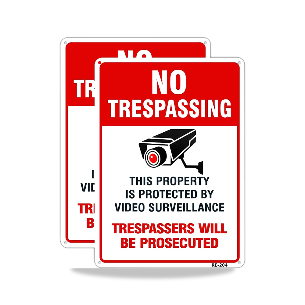 صورة منتج لافتة مراقبة فيديو مطبوعة بعبارة «No Trespassing» للاماكن الخارجية مصنوعة من الالومنيوم مقاس 10×14 انش بحبر - كود الصنف reemco-2027-1393691 - ماركة يباع من خلال reemco - توريد وتصوير حصري لشركة ريمكو القابضة السعودية