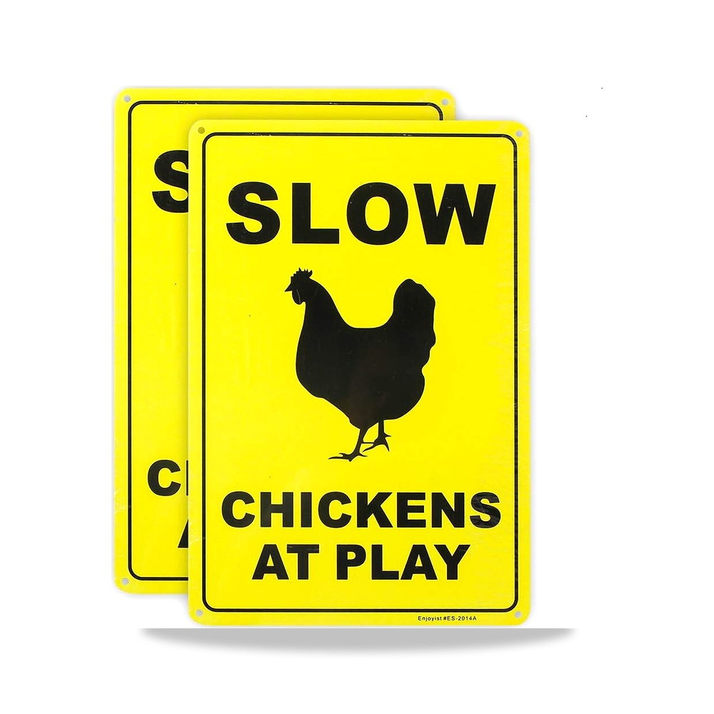 صورة منتج لافتة عبور دجاج بتصميم عبارة «Caution Slow Chickens at Play» من قطعتين، مقاس 12×8 انش 0.4 انش مصنوعة - كود الصنف reemco-2027-1393712 - ماركة يباع من خلال reemco - توريد وتصوير حصري لشركة ريمكو القابضة السعودية