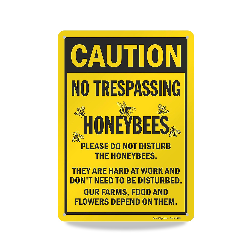 صورة منتج لافتة معدنية 14 × 10 انش بعبارة “Caution – No Trespassing, Honeybees”، 40 مل مغلفة من الالومنيوم المقاوم - كود الصنف reemco-2027-1393715 - ماركة يباع من خلال reemco - توريد وتصوير حصري لشركة ريمكو القابضة السعودية