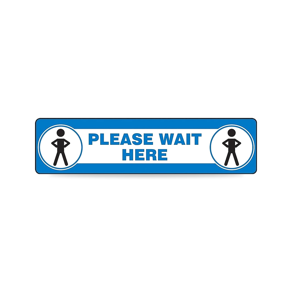 صورة منتج لافتة أرضية للتباعد الاجتماعي “Please Wait Here”، 6 بوصة × 24 بوصة، PSR295 – المقاس 6×24 inches – الخامة فينيل - كود الصنف reemco-2027-1393870 - ماركة يباع من خلال reemco - توريد وتصوير حصري لشركة ريمكو القابضة السعودية