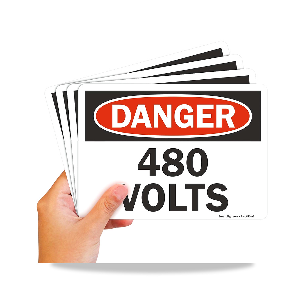 صورة منتج ملصق “Danger – 480 Volts” – 5 انش × 7 انش بوليستر مع لاصق سوبر ستيك، عبوة من 4 قطع – اتجاه العرض Landscape - كود الصنف reemco-2027-1393903 - ماركة يباع من خلال reemco - توريد وتصوير حصري لشركة ريمكو القابضة السعودية