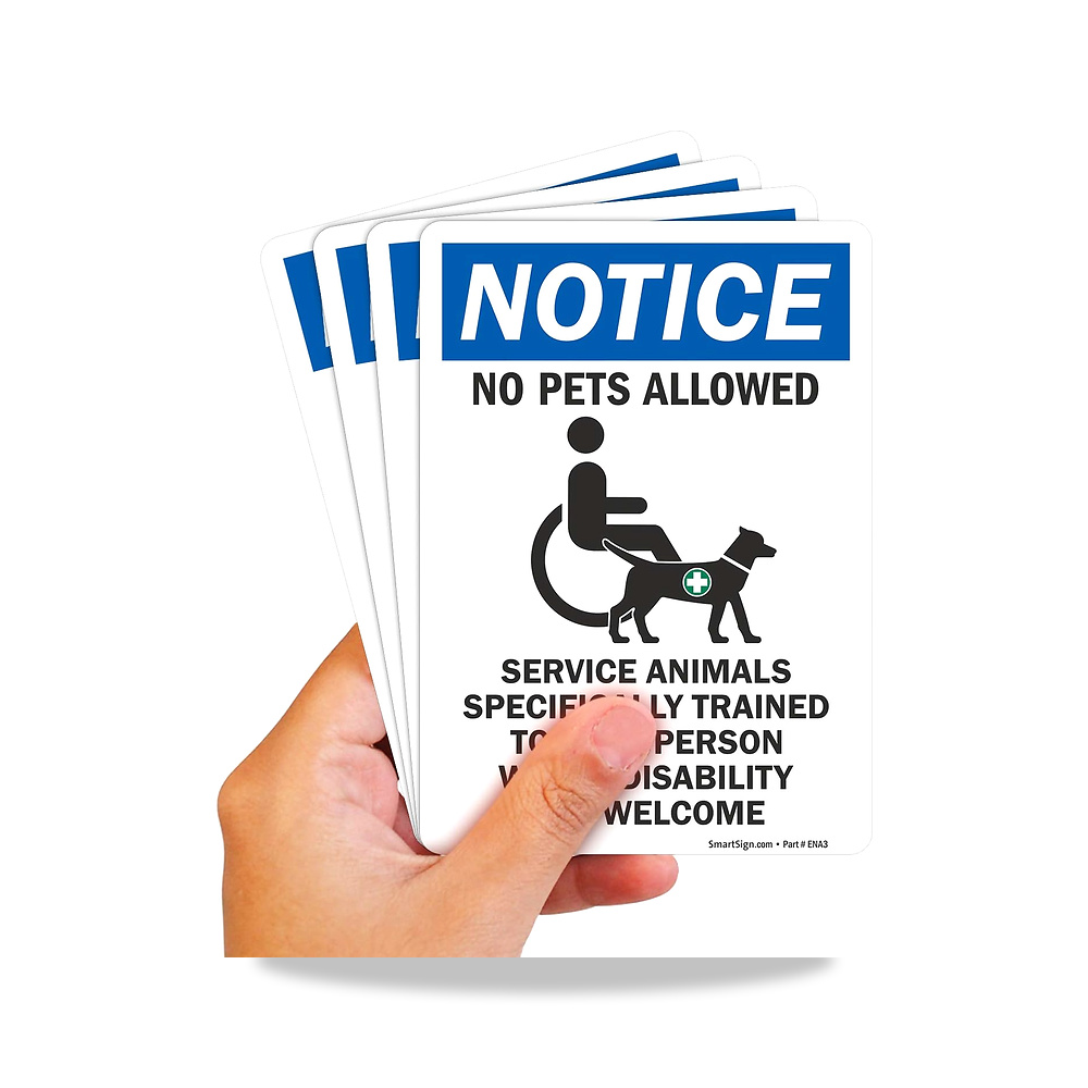 صورة منتج 7 × 5 انش بعبارة “Notice – No Pets Allowed, Service Animals Trained are Welcome” ملصقات – (عبوة من 4 قطع) - كود الصنف reemco-2027-1393906 - ماركة يباع من خلال reemco - توريد وتصوير حصري لشركة ريمكو القابضة السعودية
