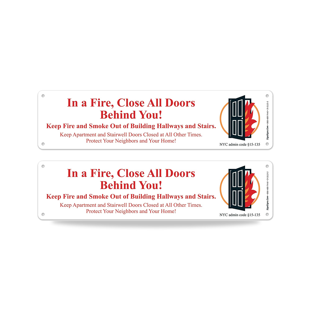 صورة منتج لافتة اف دي ان واي بعبارة “in a Fire” Close All Doors You NYC Admin Code 15-135، (عبوتان) 3×12 انش، الومنيوم - كود الصنف reemco-2027-1393956 - ماركة يباع من خلال reemco - توريد وتصوير حصري لشركة ريمكو القابضة السعودية