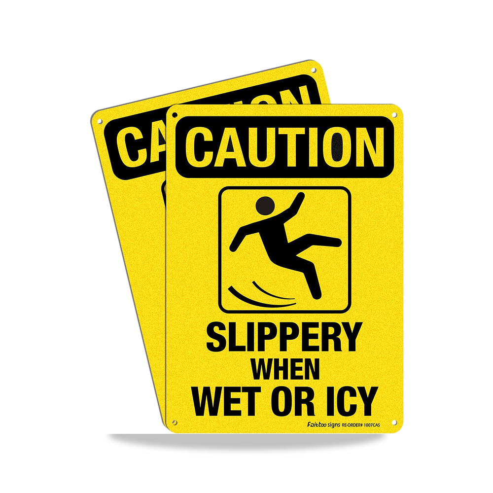 صورة منتج لافتة تحذير، Slippery When Wet or Icy (عبوتان) 10 × 7 انش 0.40 من الالومنيوم العاكس، محمية من الاشعة فوق - كود الصنف reemco-2027-1394080 - ماركة يباع من خلال reemco - توريد وتصوير حصري لشركة ريمكو القابضة السعودية