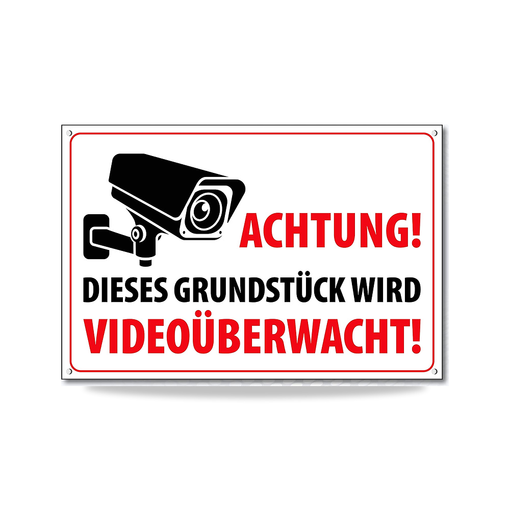صورة منتج لافتة عالية الجودة مصنوعة من الالومنيوم ديبوند “Achtung – Grundstück wird Videoüberwacht” 300 × 200 ملم - كود الصنف reemco-2027-1394121 - ماركة يباع من خلال reemco - توريد وتصوير حصري لشركة ريمكو القابضة السعودية