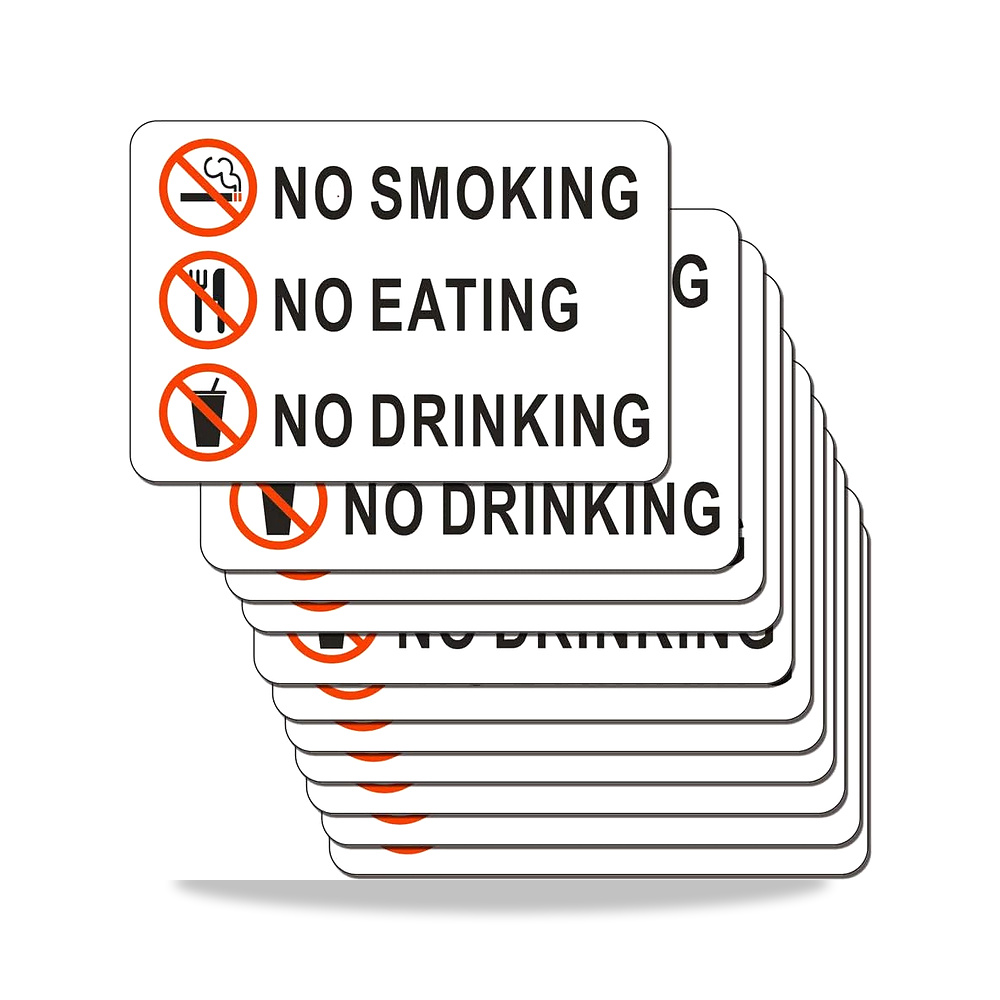 صورة منتج مجموعة ملصقات بعبارة No Smoking No Eating NO Drinking، 10 قطع مقاس 2 × 3 انش 5 مل من الفينيل مغلفة للحماية - كود الصنف reemco-2027-1394153 - ماركة يباع من خلال reemco - توريد وتصوير حصري لشركة ريمكو القابضة السعودية