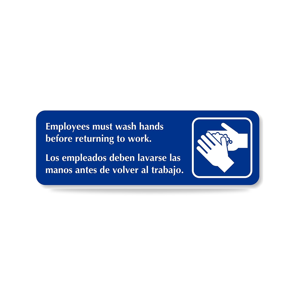 صورة منتج لافتة عبارة «Employees Must Wash Hands Before Returning to Work» ثنائية اللغة – لوحة باب من الألومنيوم - كود الصنف reemco-2027-1394163 - ماركة يباع من خلال reemco - توريد وتصوير حصري لشركة ريمكو القابضة السعودية