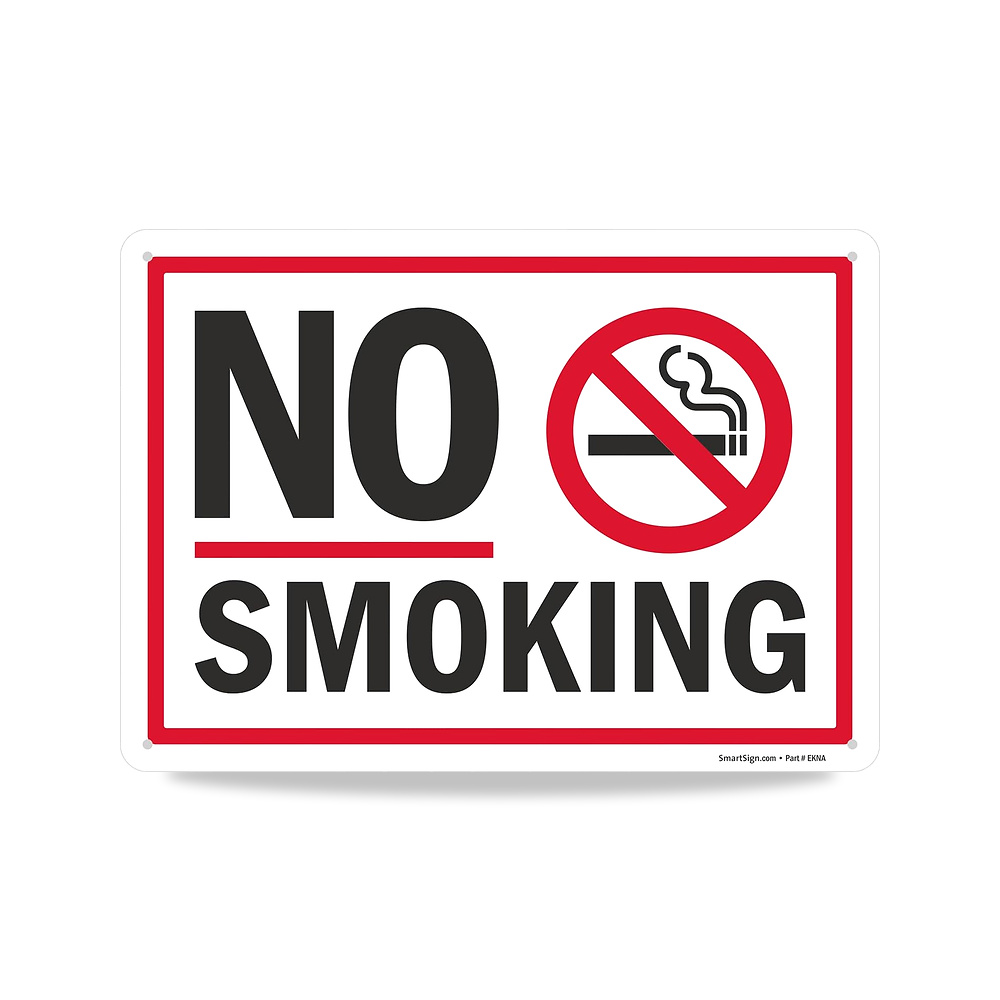صورة منتج لافتة معدنية 10 × 14 انش بعبارة “No Smoking” مع رمز، مطبوعة بالشاشة، 40 مل مغلفة من الالومنيوم المقاوم - كود الصنف reemco-2027-1394166 - ماركة يباع من خلال reemco - توريد وتصوير حصري لشركة ريمكو القابضة السعودية