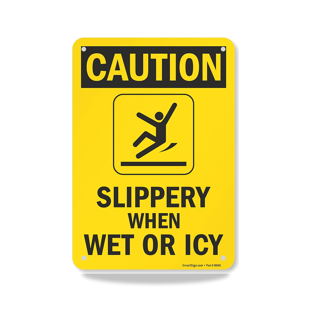 صورة منتج لافتة “Caution – Slippery When Wet Or ICY” – 7 انش × 10 انش من الالومنيوم – المقاس 7×10 inches – اتجاه العرض منظر عام - كود الصنف reemco-2027-1394167 - ماركة يباع من خلال reemco - توريد وتصوير حصري لشركة ريمكو القابضة السعودية