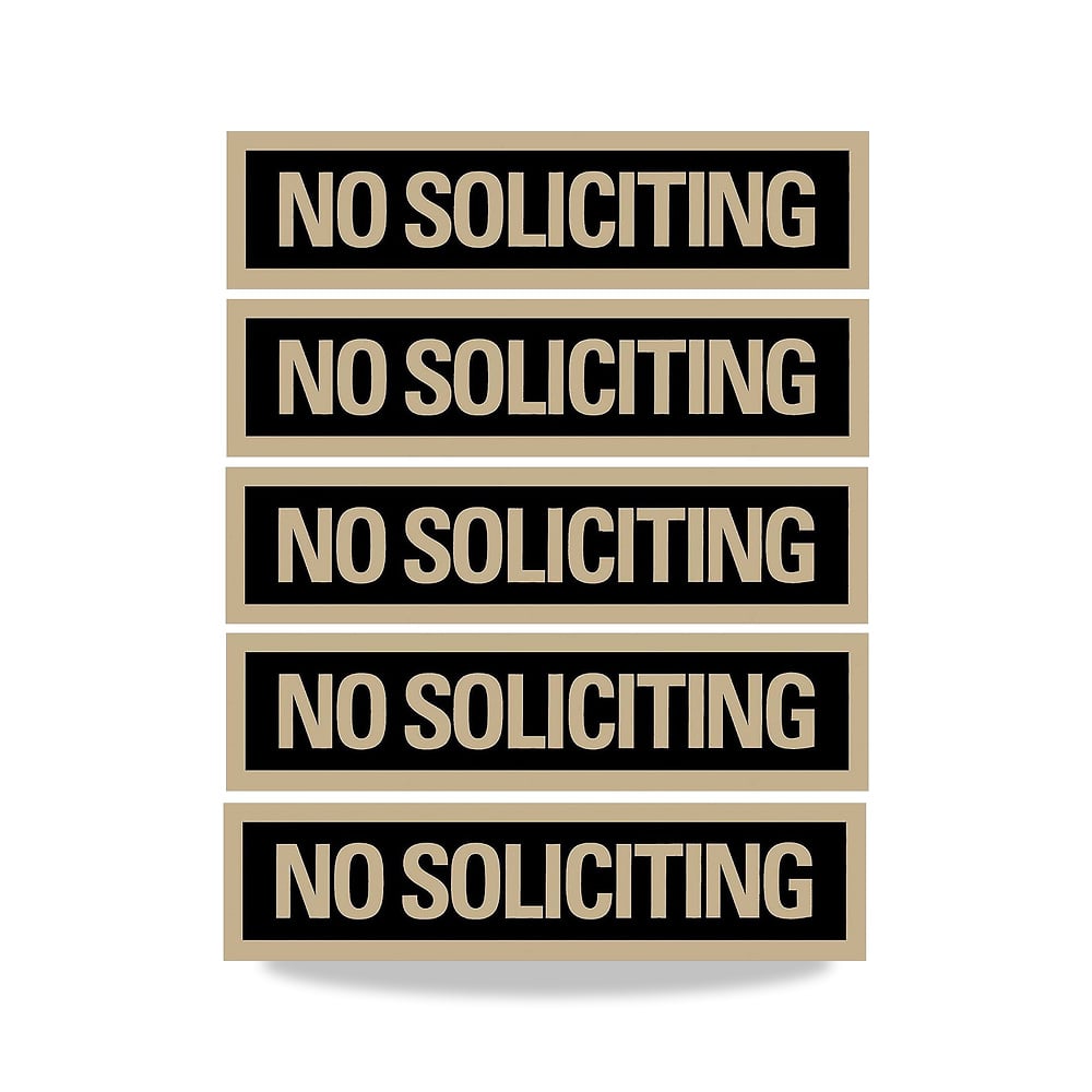 صورة منتج لافتة هيدلاين – ذاتية اللصق، “NO Soliciting”، 2 × 8 انش، اسود وذهبي، عبوة من 5 قطع – 20,3 x 20,3 x 5,1 سم – الخامة بلاستيك - كود الصنف reemco-2027-1394197 - ماركة يباع من خلال reemco - توريد وتصوير حصري لشركة ريمكو القابضة السعودية