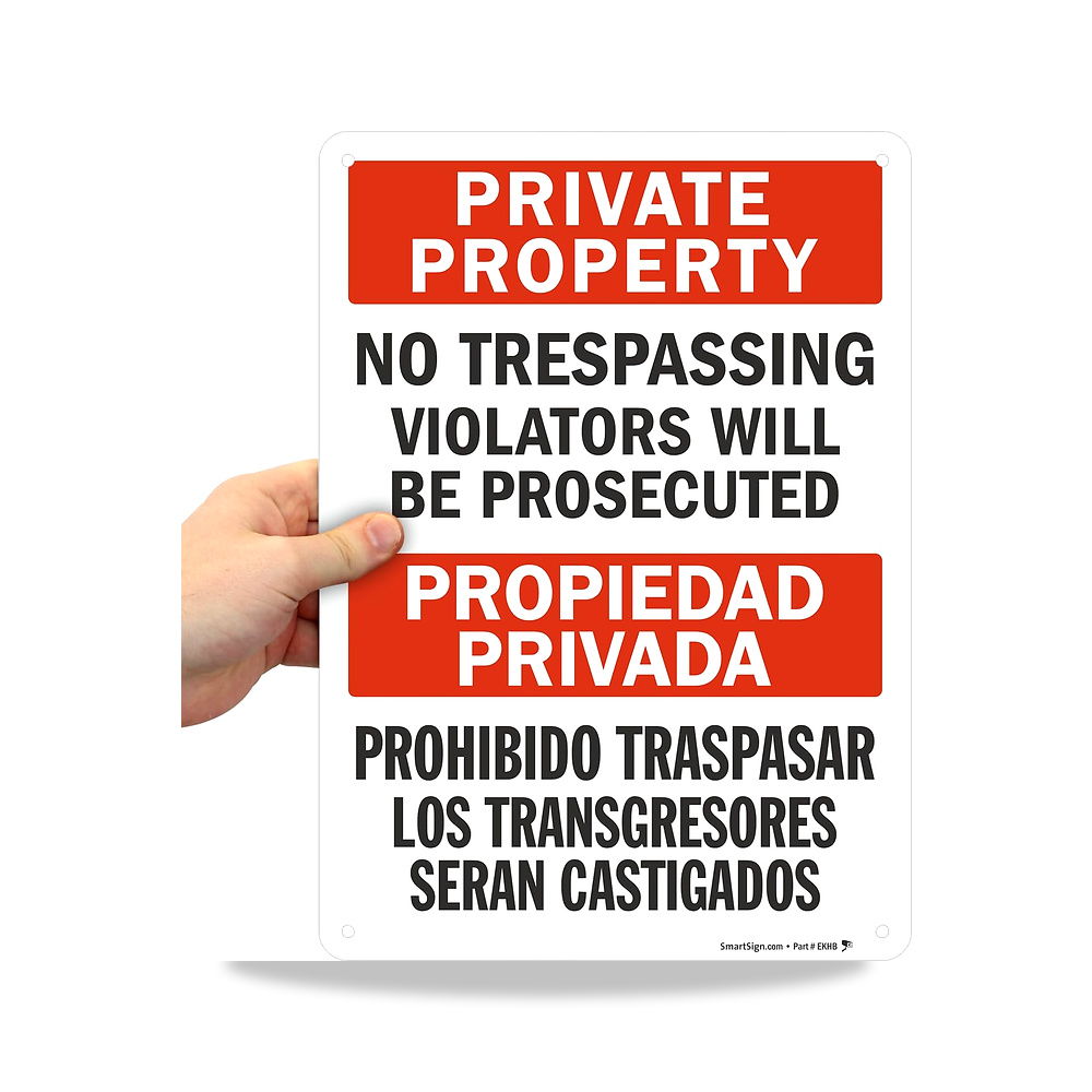 صورة منتج لافتة ثنائية اللغة بعبارة “Private Property – No Trespassing, Be – 10 انش × 14 انش من الالومنيوم العاكس - كود الصنف reemco-2027-1394217 - ماركة يباع من خلال reemco - توريد وتصوير حصري لشركة ريمكو القابضة السعودية