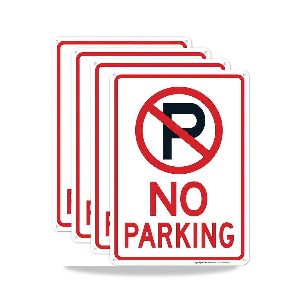 صورة منتج لافتة بعبارة No Parking مع علامة رمز، (4 عبوات) 10 × 14 بوصة، خالية من الصدأ 040 من الالومنيوم، مقاومة - كود الصنف reemco-2027-1394548 - ماركة يباع من خلال reemco - توريد وتصوير حصري لشركة ريمكو القابضة السعودية