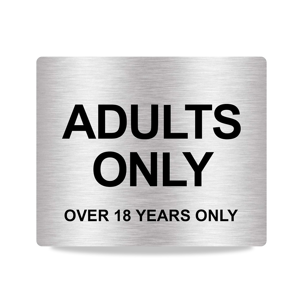 صورة منتج لافتة امان لاصقة للباب بعبارة AdULTS Only (اكثر من 18 سنة فقط)، لون فضي مع نص ورسومات سوداء - كود الصنف reemco-2027-1394564 - ماركة يباع من خلال reemco - توريد وتصوير حصري لشركة ريمكو القابضة السعودية