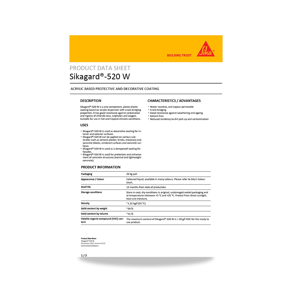 صورة منتج عازل مائي وحماية للأسطح والخرسانة والأساسات سيكا (Sika) موديل Sikagard-520 W - كود الصنف reemco-2027-1443887 - ماركة يباع من خلال reemco - توريد وتصوير حصري لشركة ريمكو القابضة السعودية