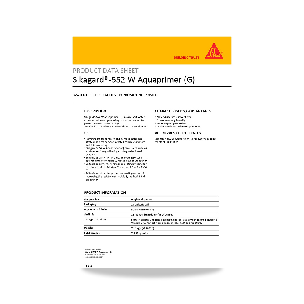 صورة منتج عازل مائي وحماية للأسطح والخرسانة والأساسات سيكا (Sika) موديل Sikagard-552 W Aquaprimer (G) - كود الصنف reemco-2027-1443889 - ماركة يباع من خلال reemco - توريد وتصوير حصري لشركة ريمكو القابضة السعودية