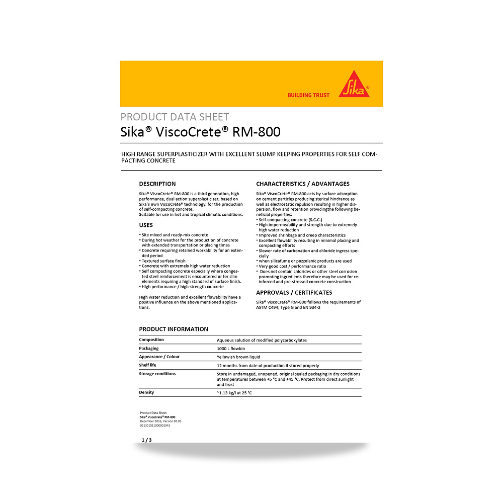 صورة منتج إضافة خرسانية لتحسين الخواص وتقليل المياه (Admixture) سيكا (Sika) موديل Sika ViscoCrete RM-800 - كود الصنف reemco-2027-1443915 - ماركة يباع من خلال reemco - توريد وتصوير حصري لشركة ريمكو القابضة السعودية
