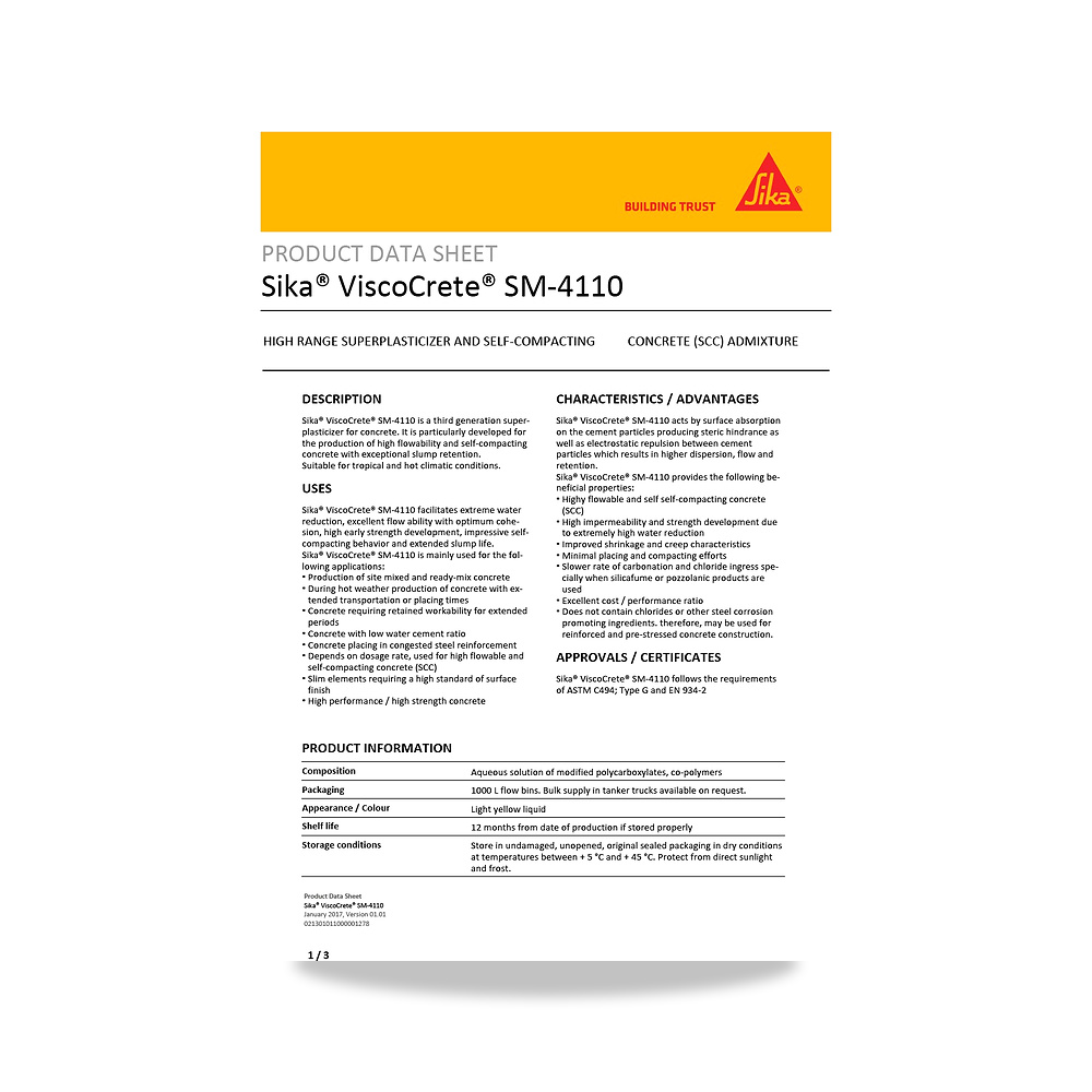 صورة منتج إضافة خرسانية لتحسين الخواص وتقليل المياه (Admixture) سيكا (Sika) موديل Sika ViscoCrete SM-4110 - كود الصنف reemco-2027-1443917 - ماركة يباع من خلال reemco - توريد وتصوير حصري لشركة ريمكو القابضة السعودية