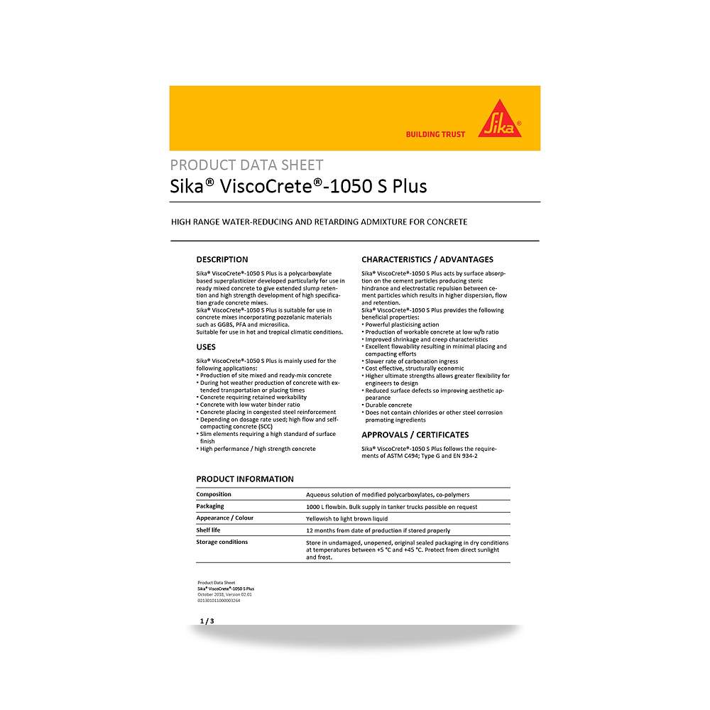 صورة منتج إضافة خرسانية لتحسين الخواص وتقليل المياه (Admixture) سيكا (Sika) موديل Sika ViscoCrete-1050 S Plus - كود الصنف reemco-2027-1443919 - ماركة يباع من خلال reemco - توريد وتصوير حصري لشركة ريمكو القابضة السعودية