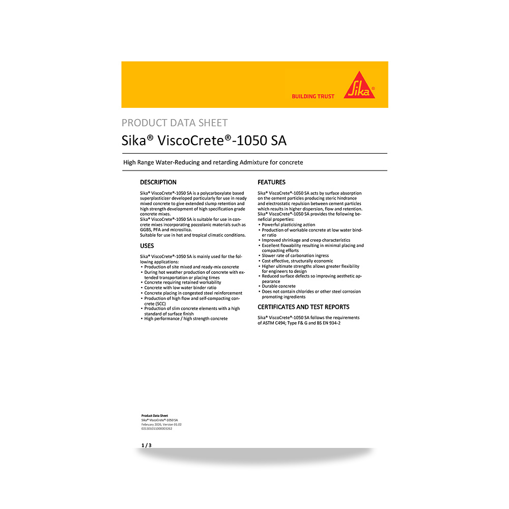 صورة منتج إضافة خرسانية لتحسين الخواص وتقليل المياه (Admixture) سيكا (Sika) موديل Sika ViscoCrete-1050 SA - كود الصنف reemco-2027-1443920 - ماركة يباع من خلال reemco - توريد وتصوير حصري لشركة ريمكو القابضة السعودية