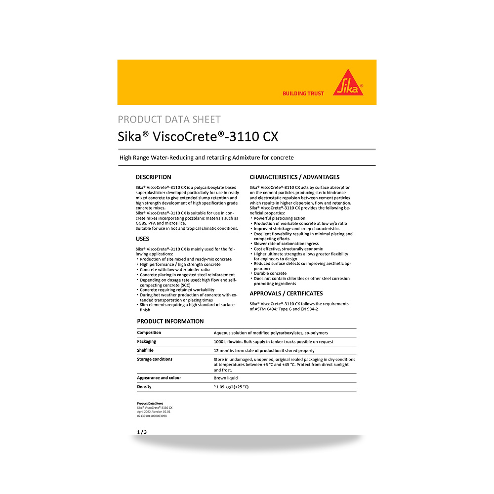 صورة منتج إضافة خرسانية لتحسين الخواص وتقليل المياه (Admixture) سيكا (Sika) موديل Sika ViscoCrete-3110 CX - كود الصنف reemco-2027-1443924 - ماركة يباع من خلال reemco - توريد وتصوير حصري لشركة ريمكو القابضة السعودية
