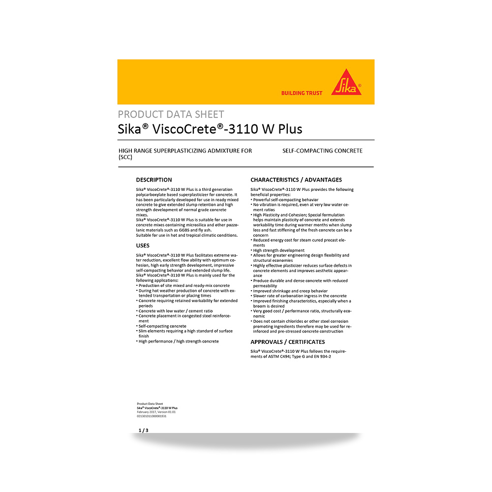 صورة منتج إضافة خرسانية لتحسين الخواص وتقليل المياه (Admixture) سيكا (Sika) موديل Sika ViscoCrete-3110 W Plus - كود الصنف reemco-2027-1443926 - ماركة يباع من خلال reemco - توريد وتصوير حصري لشركة ريمكو القابضة السعودية