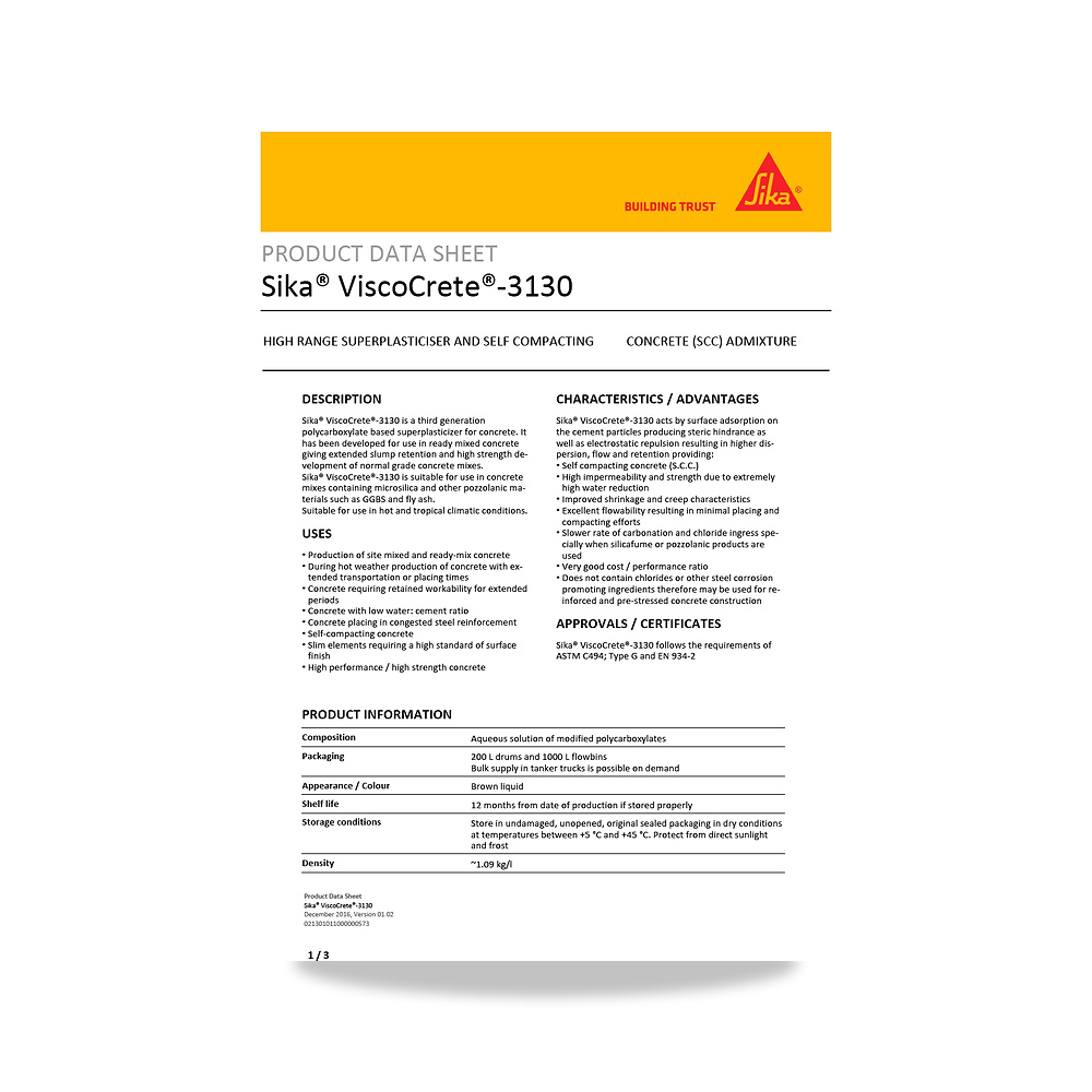 صورة منتج إضافة خرسانية لتحسين الخواص وتقليل المياه (Admixture) سيكا (Sika) موديل Sika ViscoCrete-3130 - كود الصنف reemco-2027-1443927 - ماركة يباع من خلال reemco - توريد وتصوير حصري لشركة ريمكو القابضة السعودية