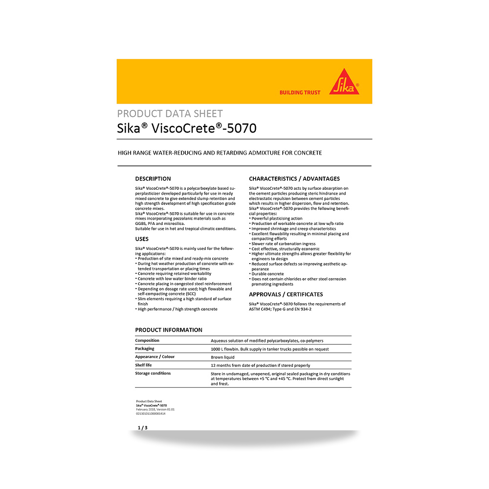 صورة منتج إضافة خرسانية لتحسين الخواص وتقليل المياه (Admixture) سيكا (Sika) موديل Sika ViscoCrete-5070 - كود الصنف reemco-2027-1443929 - ماركة يباع من خلال reemco - توريد وتصوير حصري لشركة ريمكو القابضة السعودية