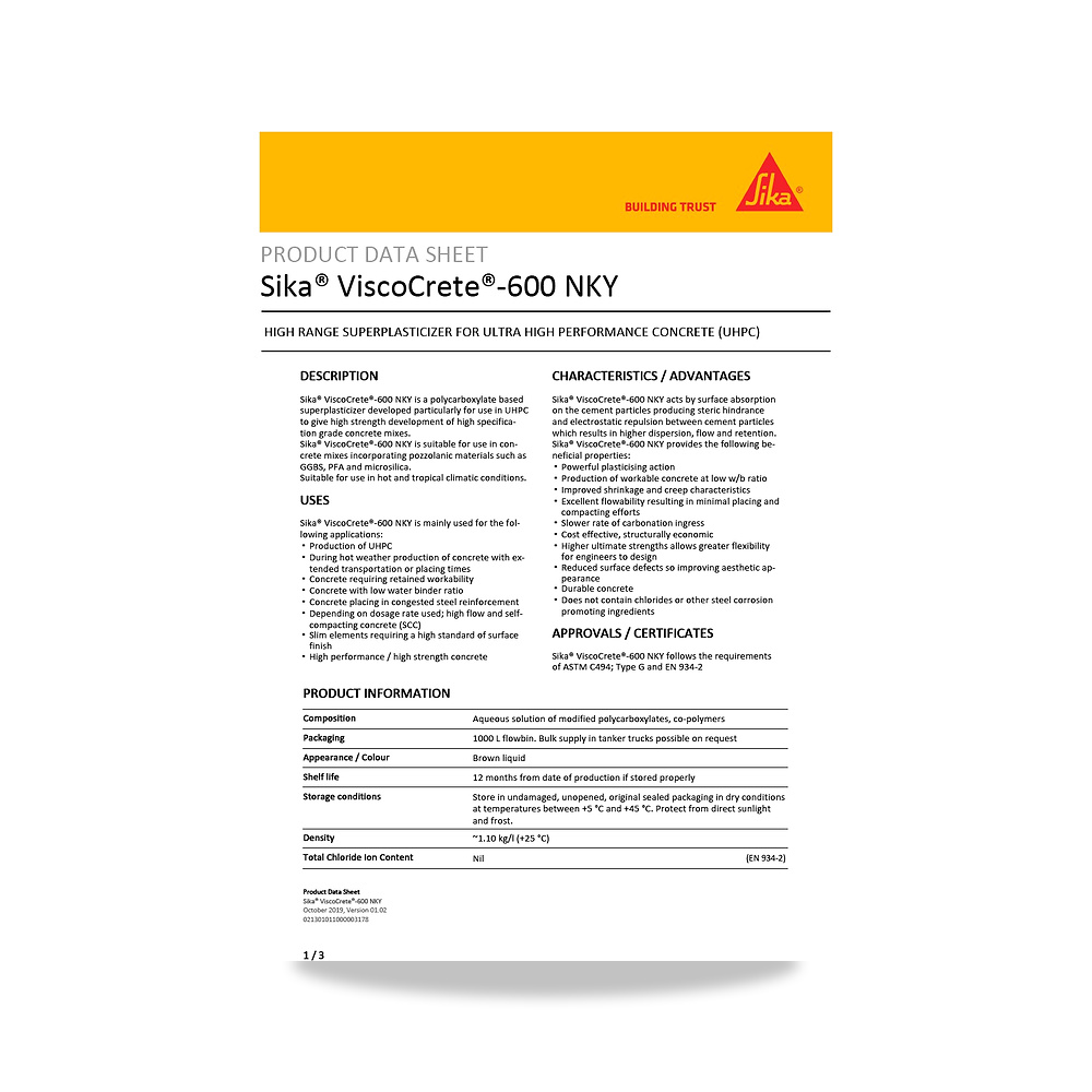 صورة منتج إضافة خرسانية لتحسين الخواص وتقليل المياه (Admixture) سيكا (Sika) موديل Sika ViscoCrete-600 NKY - كود الصنف reemco-2027-1443931 - ماركة يباع من خلال reemco - توريد وتصوير حصري لشركة ريمكو القابضة السعودية