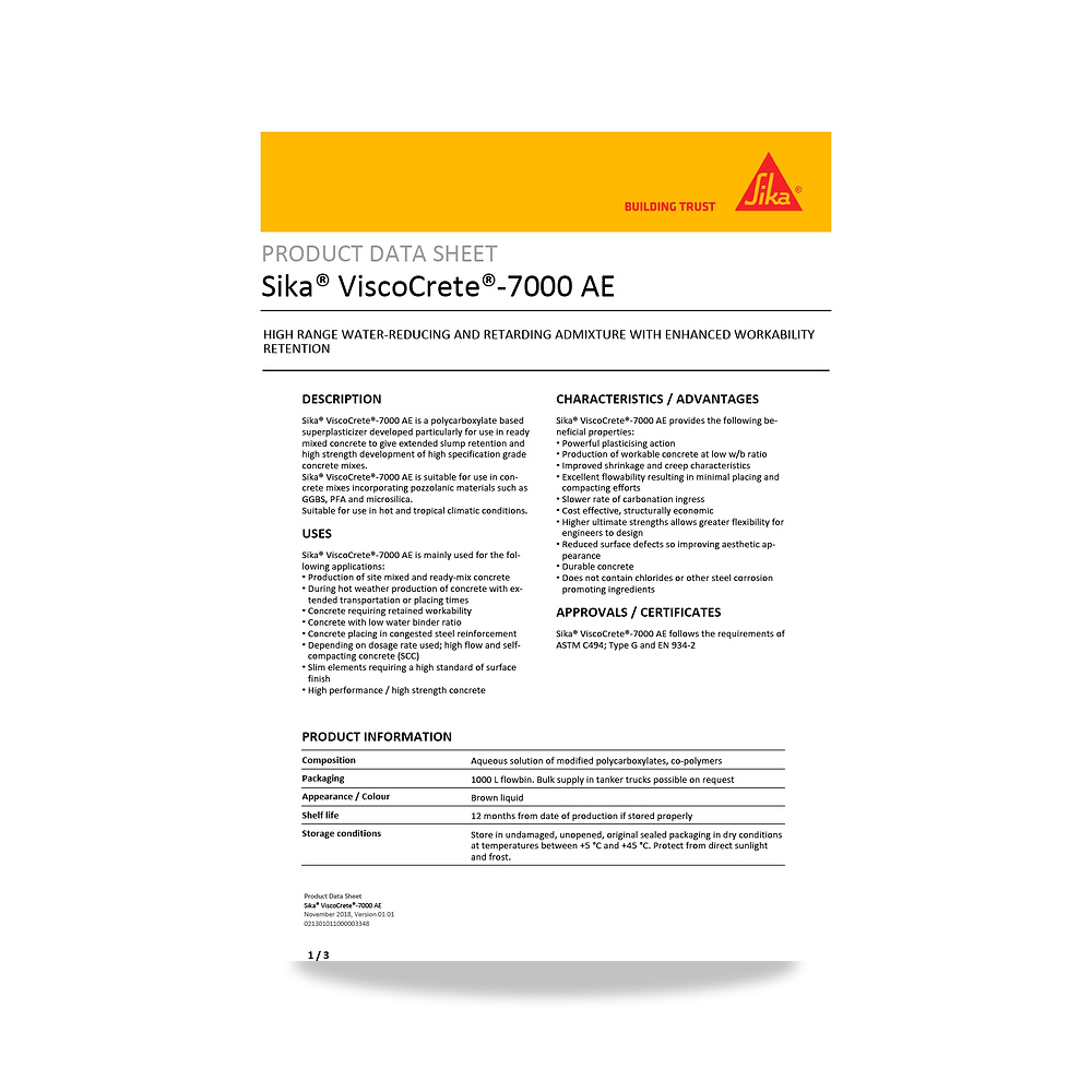 صورة منتج إضافة خرسانية لتحسين الخواص وتقليل المياه (Admixture) سيكا (Sika) موديل Sika ViscoCrete-7000 AE - كود الصنف reemco-2027-1443932 - ماركة يباع من خلال reemco - توريد وتصوير حصري لشركة ريمكو القابضة السعودية