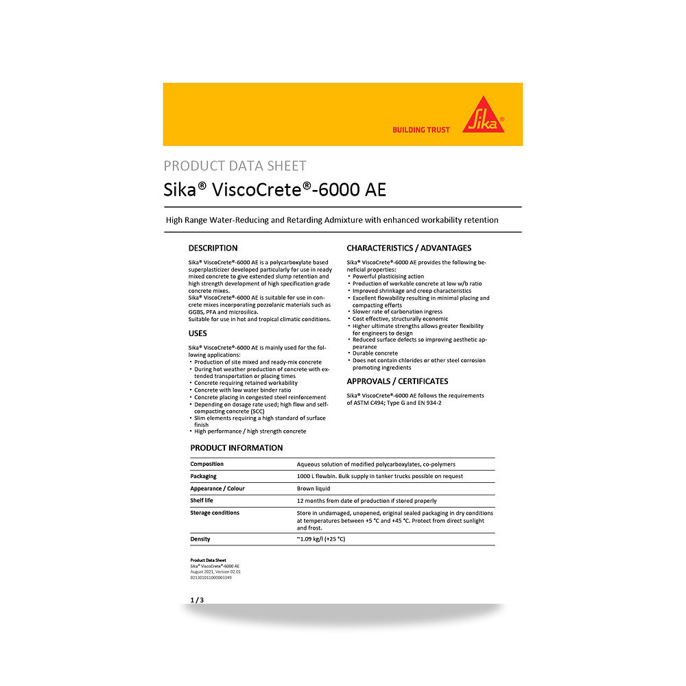 صورة منتج إضافة خرسانية لتحسين الخواص وتقليل المياه (Admixture) سيكا (Sika) موديل Sika ViscoCrete-6000 AE - كود الصنف reemco-2027-1443933 - ماركة يباع من خلال reemco - توريد وتصوير حصري لشركة ريمكو القابضة السعودية
