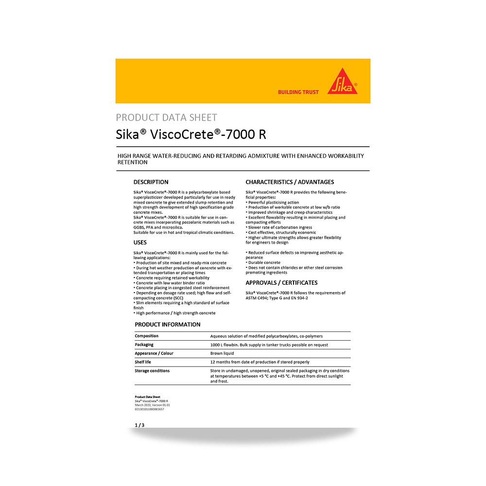 صورة منتج إضافة خرسانية لتحسين الخواص وتقليل المياه (Admixture) سيكا (Sika) موديل Sika ViscoCrete-7000 R - كود الصنف reemco-2027-1443969 - ماركة يباع من خلال reemco - توريد وتصوير حصري لشركة ريمكو القابضة السعودية
