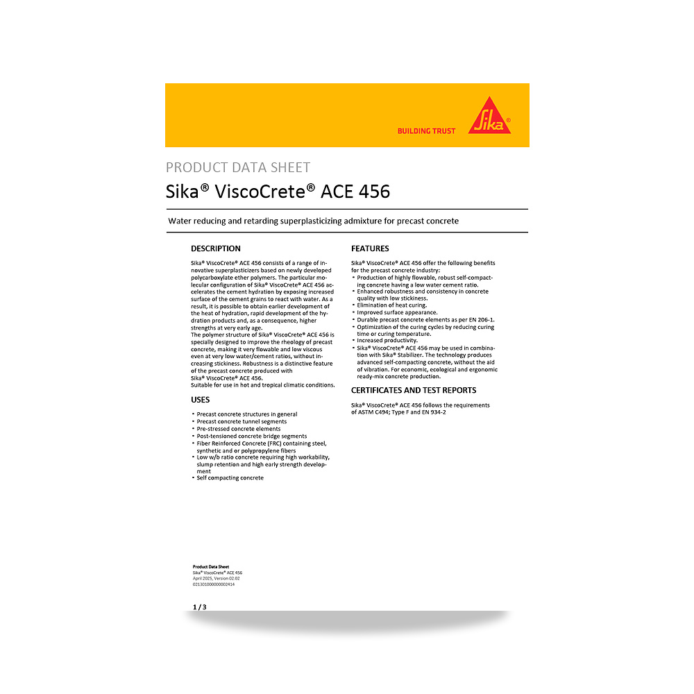صورة منتج إضافة خرسانية لتحسين الخواص وتقليل المياه (Admixture) سيكا (Sika) موديل Sika ViscoCrete ACE 456 - كود الصنف reemco-2027-1443971 - ماركة يباع من خلال reemco - توريد وتصوير حصري لشركة ريمكو القابضة السعودية