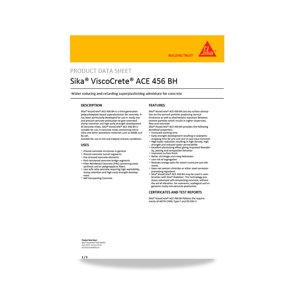 صورة منتج إضافة خرسانية لتحسين الخواص وتقليل المياه (Admixture) سيكا (Sika) موديل Sika ViscoCrete ACE 456 BH - كود الصنف reemco-2027-1443981 - ماركة يباع من خلال reemco - توريد وتصوير حصري لشركة ريمكو القابضة السعودية
