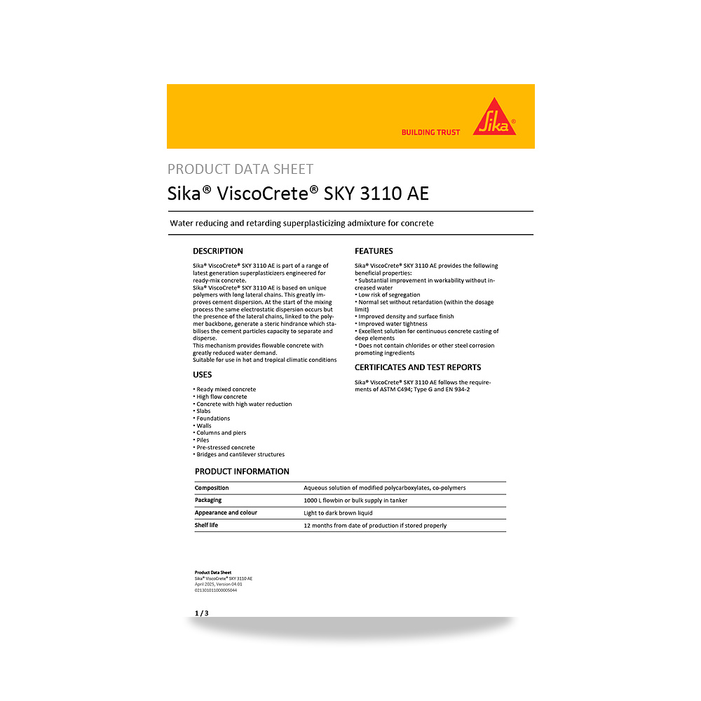 صورة منتج إضافة خرسانية لتحسين الخواص وتقليل المياه (Admixture) سيكا (Sika) موديل Sika ViscoCrete SKY 3110 AE - كود الصنف reemco-2027-1443982 - ماركة يباع من خلال reemco - توريد وتصوير حصري لشركة ريمكو القابضة السعودية