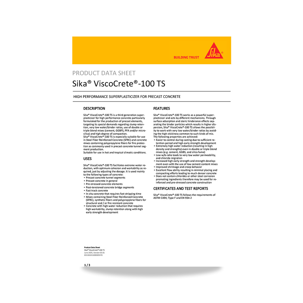 صورة منتج إضافة خرسانية لتحسين الخواص وتقليل المياه (Admixture) سيكا (Sika) موديل Sika ViscoCrete-100 TS - كود الصنف reemco-2027-1443991 - ماركة يباع من خلال reemco - توريد وتصوير حصري لشركة ريمكو القابضة السعودية