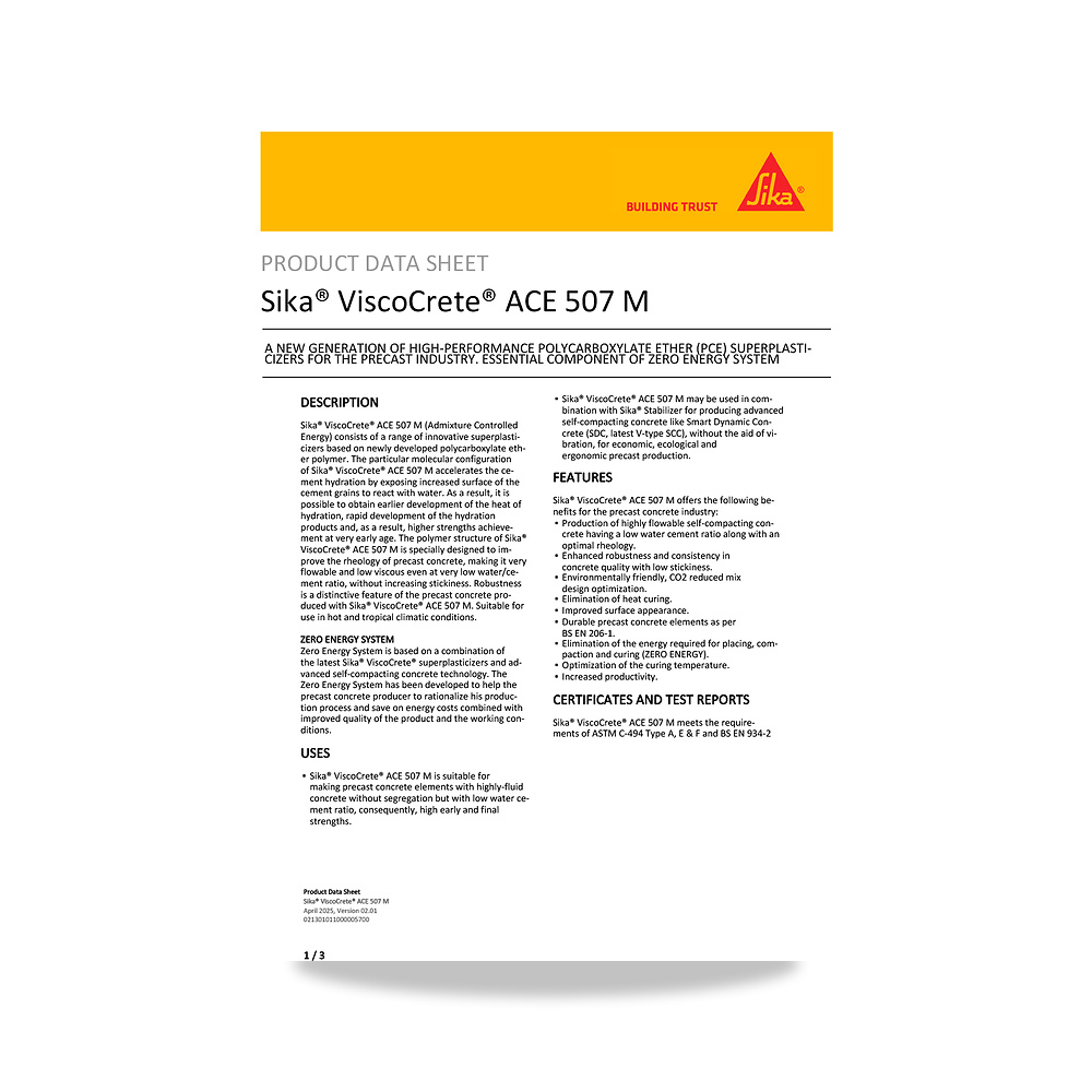 صورة منتج إضافة خرسانية لتحسين الخواص وتقليل المياه (Admixture) سيكا (Sika) موديل Sika ViscoCrete ACE 507 M - كود الصنف reemco-2027-1444012 - ماركة يباع من خلال reemco - توريد وتصوير حصري لشركة ريمكو القابضة السعودية