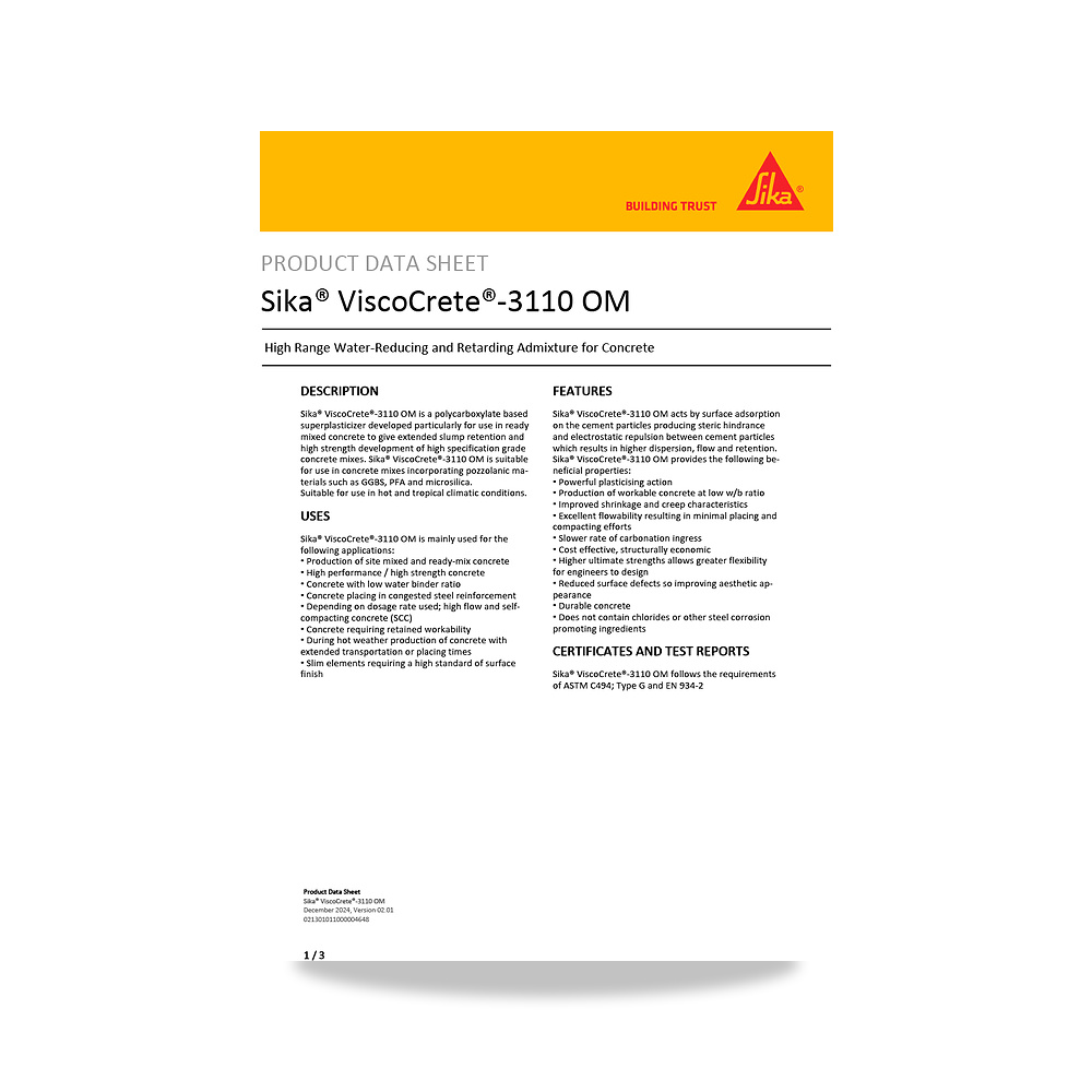 صورة منتج إضافة خرسانية لتحسين الخواص وتقليل المياه (Admixture) سيكا (Sika) موديل Sika ViscoCrete-3110 OM - كود الصنف reemco-2027-1444021 - ماركة يباع من خلال reemco - توريد وتصوير حصري لشركة ريمكو القابضة السعودية