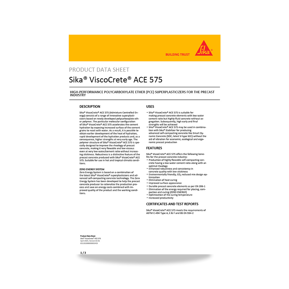 صورة منتج إضافة خرسانية لتحسين الخواص وتقليل المياه (Admixture) سيكا (Sika) موديل Sika ViscoCrete ACE 575 - كود الصنف reemco-2027-1444026 - ماركة يباع من خلال reemco - توريد وتصوير حصري لشركة ريمكو القابضة السعودية