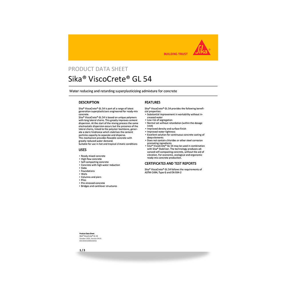 صورة منتج إضافة خرسانية لتحسين الخواص وتقليل المياه (Admixture) سيكا (Sika) موديل Sika ViscoCrete GL 54 - كود الصنف reemco-2027-1444027 - ماركة يباع من خلال reemco - توريد وتصوير حصري لشركة ريمكو القابضة السعودية
