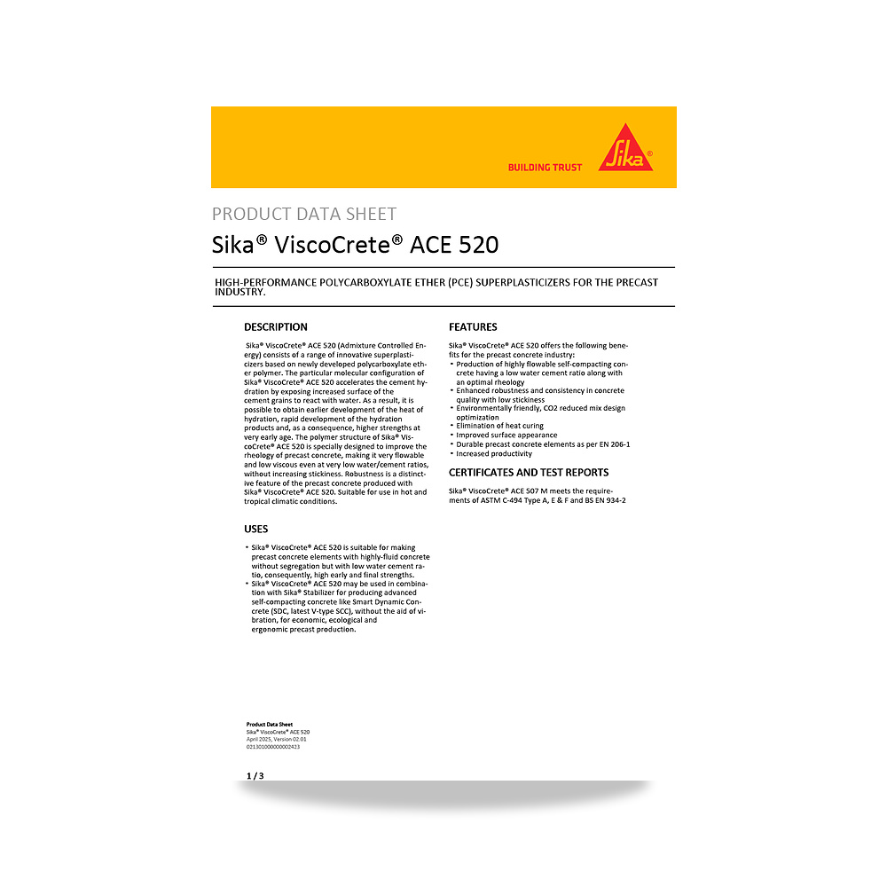 صورة منتج إضافة خرسانية لتحسين الخواص وتقليل المياه (Admixture) سيكا (Sika) موديل Sika ViscoCrete ACE 520 - كود الصنف reemco-2027-1444028 - ماركة يباع من خلال reemco - توريد وتصوير حصري لشركة ريمكو القابضة السعودية