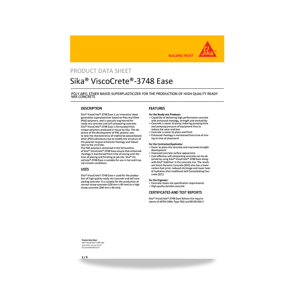 صورة منتج إضافة خرسانية لتحسين الخواص وتقليل المياه (Admixture) سيكا (Sika) موديل Sika ViscoCrete-3748 Ease - كود الصنف reemco-2027-1444031 - ماركة يباع من خلال reemco - توريد وتصوير حصري لشركة ريمكو القابضة السعودية