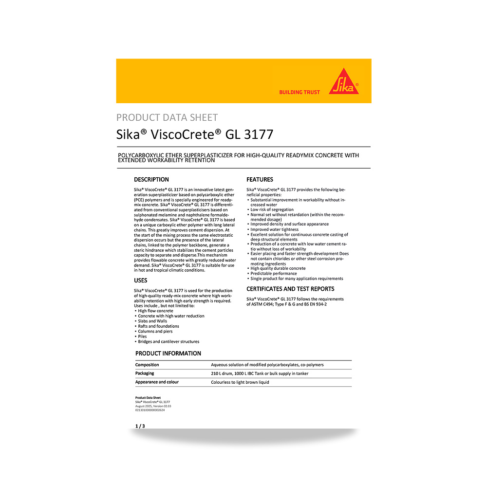 صورة منتج إضافة خرسانية لتحسين الخواص وتقليل المياه (Admixture) سيكا (Sika) موديل Sika ViscoCrete GL 3177 - كود الصنف reemco-2027-1444040 - ماركة يباع من خلال reemco - توريد وتصوير حصري لشركة ريمكو القابضة السعودية