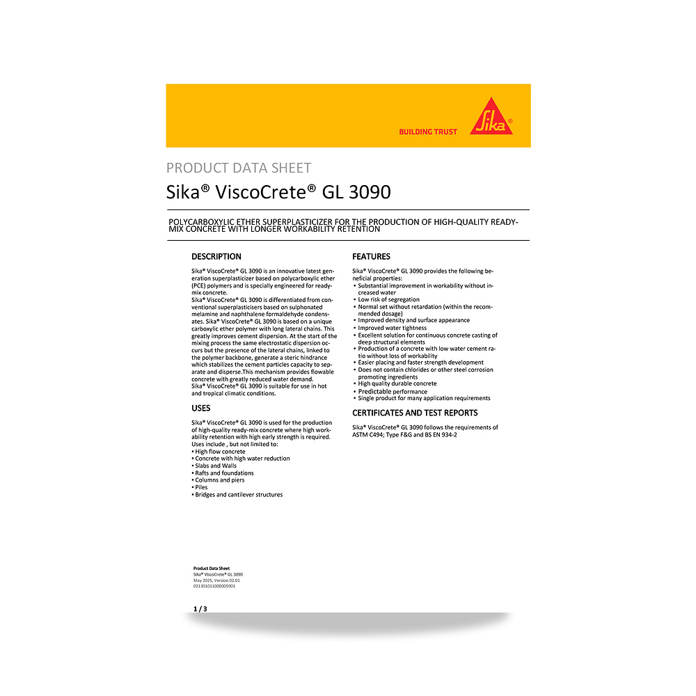 صورة منتج إضافة خرسانية لتحسين الخواص وتقليل المياه (Admixture) سيكا (Sika) موديل Sika ViscoCrete GL 3090 - كود الصنف reemco-2027-1444043 - ماركة يباع من خلال reemco - توريد وتصوير حصري لشركة ريمكو القابضة السعودية