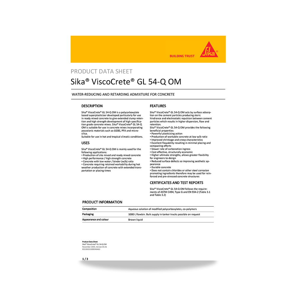 صورة منتج إضافة خرسانية لتحسين الخواص وتقليل المياه (Admixture) سيكا (Sika) موديل Sika ViscoCrete GL 54-Q OM - كود الصنف reemco-2027-1444058 - ماركة يباع من خلال reemco - توريد وتصوير حصري لشركة ريمكو القابضة السعودية