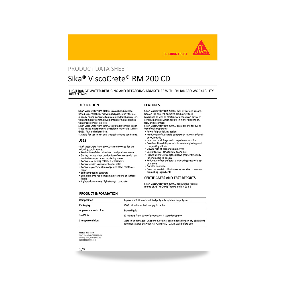 صورة منتج إضافة خرسانية لتحسين الخواص وتقليل المياه (Admixture) سيكا (Sika) موديل Sika ViscoCrete RM 200 CD - كود الصنف reemco-2027-1444061 - ماركة يباع من خلال reemco - توريد وتصوير حصري لشركة ريمكو القابضة السعودية